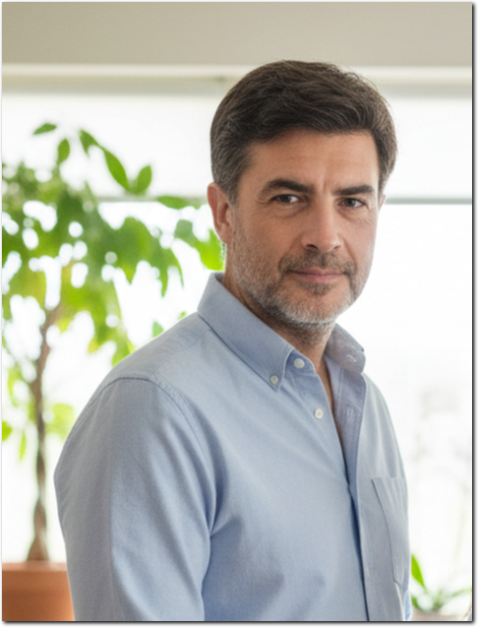 Retrato del autor en tonos azules