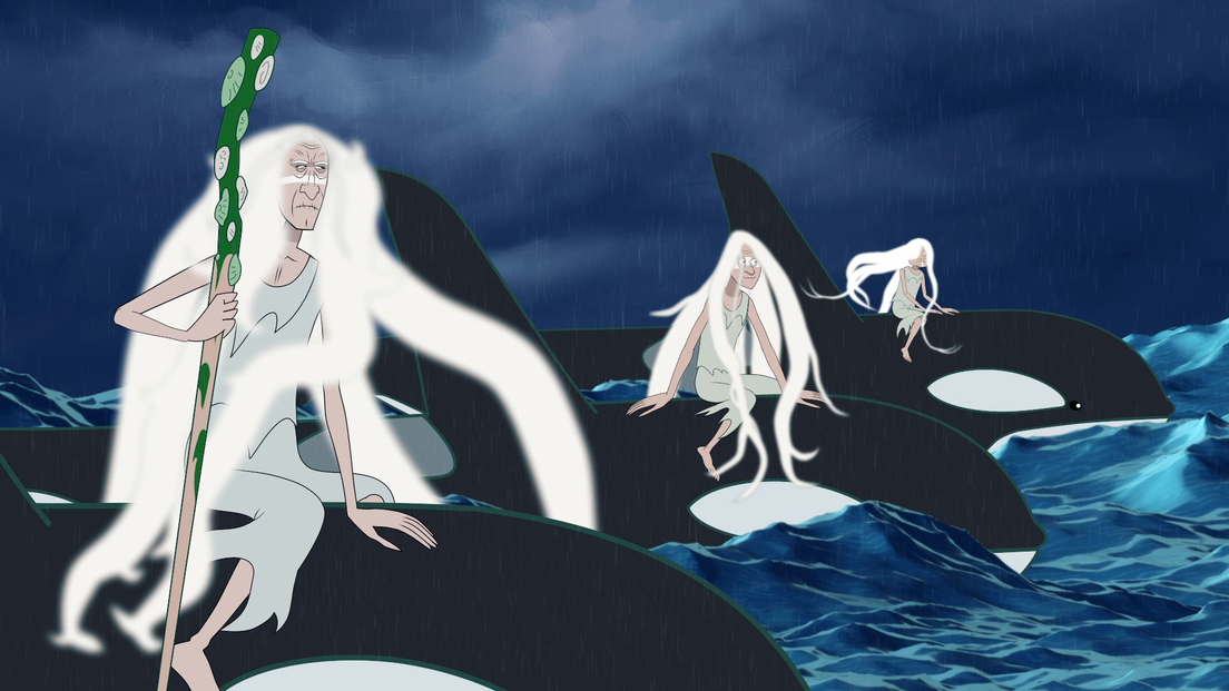 Niños frente a un portal luminoso en una ciudad